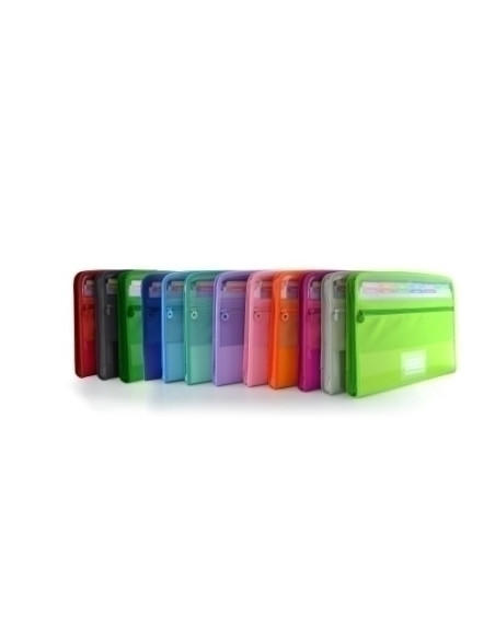 CLASIFICADOR ACORDEON OFFICE BOX VISION PP A4 12 DPTOS con CREMALLERA COLORLINE 9 colores