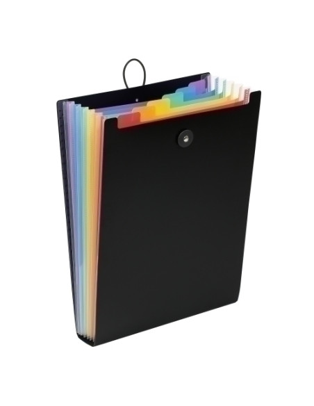 CLASIFICADOR ACORDEON VIQUEL RAINBOW CLASS PP OPACO A4 6 DPTOS VERTICAL CIERRE ELASTICOBOTON INTERIOR MULTICOLOR EXTERIOR NEGRO