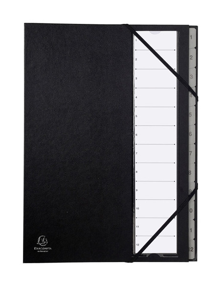 CLASIFICADOR lomo FUELLE EXACOMPTA PP A4 12 SEPARAD 1-12 GOMAS NEGRO