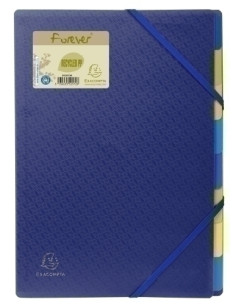 CARPETA CLASIFICADORA EXACOMPTA PP A4 8 DPTOS con GOMAS y SOLAPAS AZUL