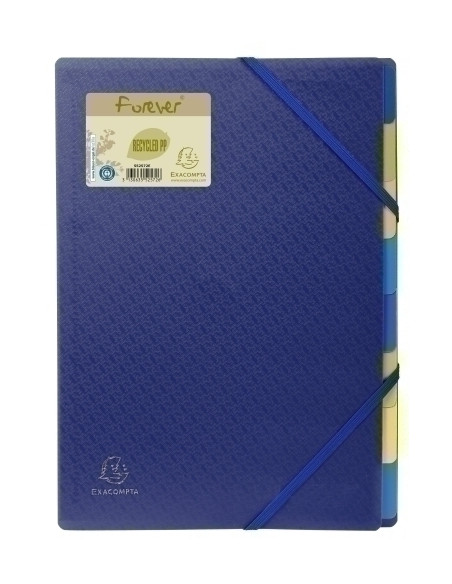 CARPETA CLASIFICADORA EXACOMPTA PP A4 8 DPTOS con GOMAS y SOLAPAS AZUL