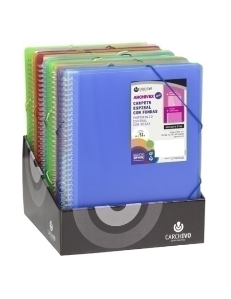 CARPETA FUNDAS TARIFARIO CARCHIVO ARCHIVEX-STAR ESPIRAL PP A4 con GOMA EXPOSITOR de 15 4x 20 FUNDAS 5x 30 FUNDAS 3x 40 FUNDAS 2x