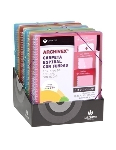 CARPETA FUNDAS TARIFARIO CARCHIVO ESPIRAL PP ARCHIVEX-STAR CANGURO A4 EXPOSITOR DE 15 SURTIDOS