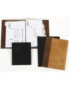 CARPETA PORTAMENUS IBERPLAS PVC 4 6 FUNDAS con PESTAÑAS IDIOMAS MARRON con CANTONERAS