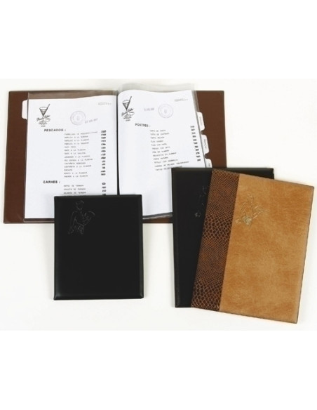 CARPETA PORTAMENUS IBERPLAS PVC 4 6 FUNDAS con PESTAÑAS IDIOMAS NEGRO con CANTONERAS