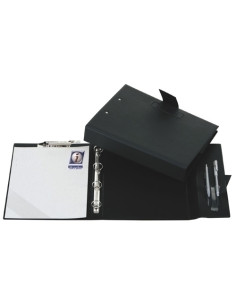 CARPETA de ANILLAS con PINZA MINICLIP SUPERIOR IBERPLAS PVC ESCOLAR F  4 an25mm REDONDAS con PORTABOLIGRAFO NEGRO