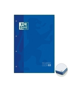 RECAMBIO OXFORD SCHOOL COLOR 1 ENCOLADO A4 80h 90gr 4 TALADROS CUADRIC5x5 AZUL 1 color de recuadro