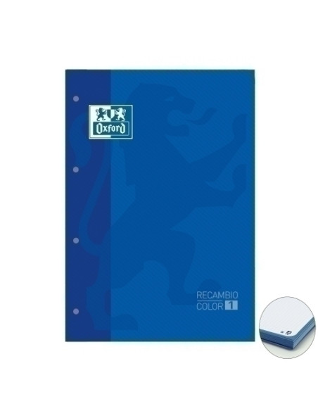 RECAMBIO OXFORD SCHOOL COLOR 1 ENCOLADO A4 80h 90gr 4 TALADROS CUADRIC5x5 AZUL 1 color de recuadro
