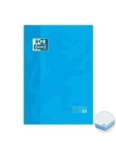 RECAMBIO OXFORD SCHOOL COLOR 1 ENCOLADO A4 80h 90gr 4 TALADROS CUADRIC5x5 AZUL TURQUESA 1 color de recuadro