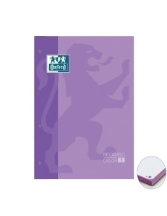 RECAMBIO OXFORD SCHOOL COLOR 1 ENCOLADO A4 80h 90gr 4 TALADROS CUADRIC5x5 MALVA-LILA 1 color de recuadro