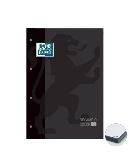 RECAMBIO OXFORD SCHOOL COLOR 1 ENCOLADO A4 80h 90gr 4 TALADROS CUADRIC5x5 NEGRO 1 color de recuadro