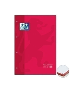 RECAMBIO OXFORD SCHOOL COLOR 1 ENCOLADO A4 80h 90gr 4 TALADROS CUADRIC5x5 ROJO 1 color de recuadro