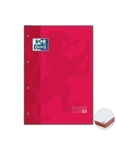 RECAMBIO OXFORD SCHOOL COLOR 1 ENCOLADO A4 80h 90gr 4 TALADROS CUADRIC5x5 ROJO 1 color de recuadro