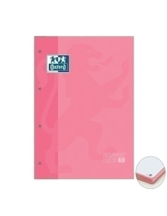 RECAMBIO OXFORD SCHOOL COLOR 1 ENCOLADO A4 80h 90gr 4 TALADROS CUADRIC5x5 ROSA CHICLE 1 color de recuadro