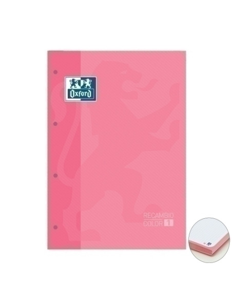 RECAMBIO OXFORD SCHOOL COLOR 1 ENCOLADO A4 80h 90gr 4 TALADROS CUADRIC5x5 ROSA CHICLE 1 color de recuadro