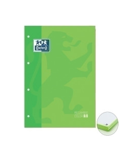 RECAMBIO OXFORD SCHOOL COLOR 1 ENCOLADO A4 80h 90gr 4 TALADROS CUADRIC5x5 VERDE FLUO 1 color de recuadro