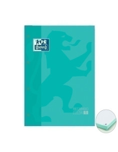 RECAMBIO OXFORD SCHOOL COLOR 1 ENCOLADO A4 80h 90gr 4 TALADROS CUADRIC5x5 VERDE MENTA 1 color de recuadro