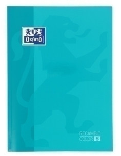 RECAMBIO OXFORD SCHOOL COLOR 5 ENCOLADO A4 80h 90gr 4 TALADROS CUADRIC5x5 AQUA 5 colores en recuadro