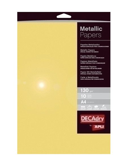 PAPEL METALIZADO A4 APLI 130g 10h ORO