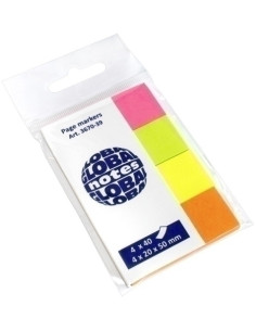 BANDERITAS ADHESIVAS 20x50 COLORES BRILLANTES PACK de 4 verde-amarillo-naranja-rosa