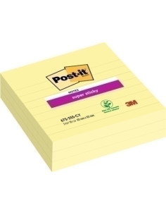 TACO NOTAS POST-IT 675 SUPER STICKY 101x101 AMARILLO CANARIO CON LINEAS PACK DE 3