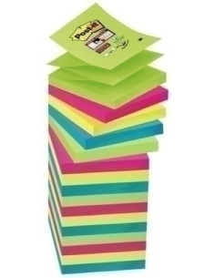 NOTAS ADHESIVAS POST-IT 90h Z NOTES  76x76 R330 SUPER STICKY COLORES SURTIDOS PACK DE 16 142