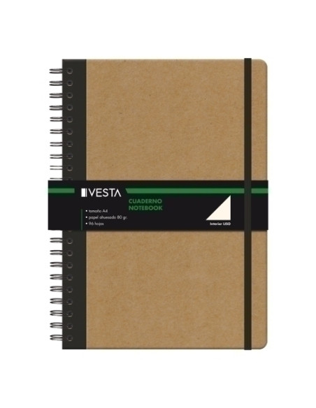 BLOC VESTA NATURE WIRE-O A4 96h 80gr LISO con GOMA