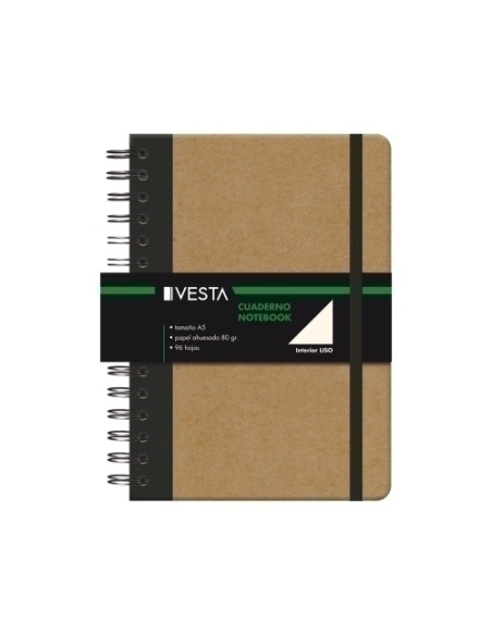 BLOC VESTA NATURE WIRE-O A5 96h 80gr LISO con GOMA