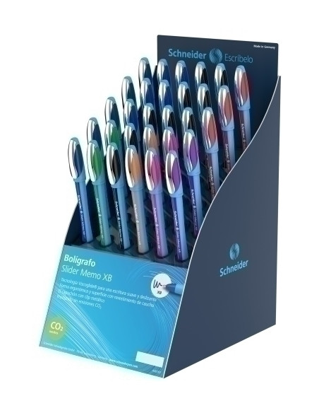 BOLIGRAFO SCHNEIDER SLIDER MEMO XB EXPOSITOR de 30 10x 150203 AZUL  9x 150201 NEGRO  3x 150202 ROJO  2x 150204 VERDE  2x 150206 