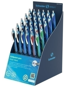 BOLIGRAFO SCHNEIDER SLIDER RAVE XB EXPOSITOR DE 30 15x azul 10x negro 3x rojo 2x verde