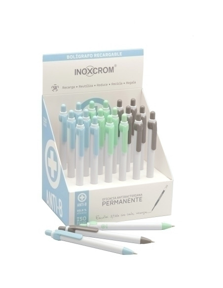 BOLIGRAFO INOXCROM ROCKER ANTIBACTERIANO EXPOSITOR DE 18