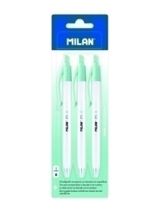 BOLIGRAFO MILAN RETRACTIL P1 ANTIBACTERIANO TINTA AZUL BLISTER de 3