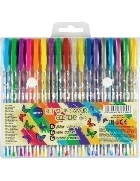 ROLLER GEL CENTRUM METALLIC&GLITTER&NEON 10 BOLSA de 18