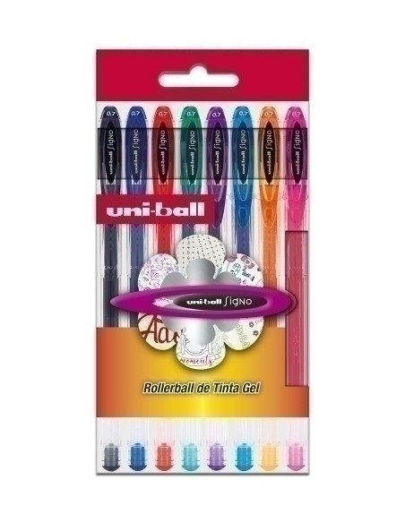 ROLLER GEL UNI-BALL SIGNO NOBLE METAL 08 UM-120BASICO8P  ESTUCHE DE 8 SURTIDOS