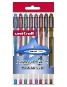 ROLLER GEL UNI-BALL SIGNO NOBLE METAL 08 UM-120NM8P ESTUCHE DE 8 SURTIDOS