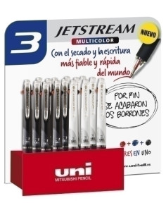BOLIGRAFO de 3 COLORES  UNI-BALL JETSTREAM 3 10 SXE-400 SURTIDO EXPOSITOR de 15 8x 246439000 NEGRO 7X 246249000 BLANCO