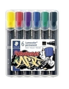 ROTULADOR PERMANENTE STAEDTLER 350 LUMOCOLOR ART BISELADO 2-5 mm punta biselada  SURTIDO ESTUCHE de 6