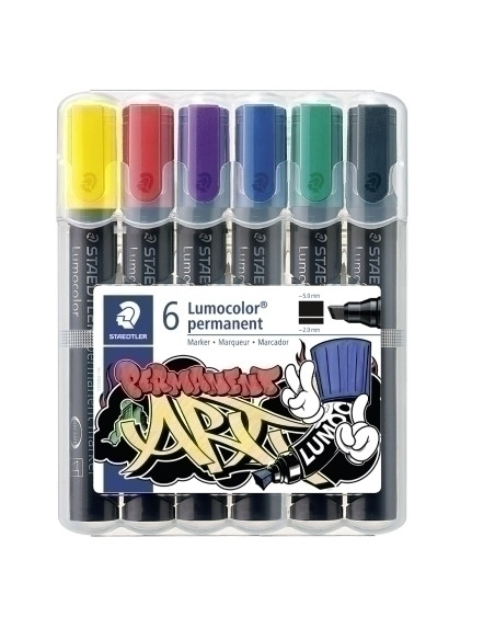 ROTULADOR PERMANENTE STAEDTLER 350 LUMOCOLOR ART BISELADO 2-5 mm punta biselada  SURTIDO ESTUCHE de 6