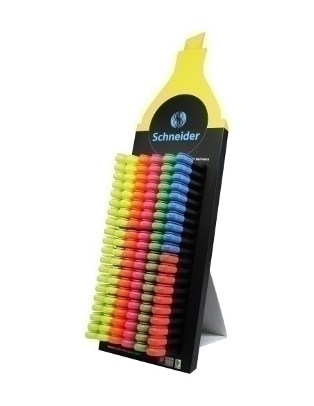 MARCADOR FLUOR SCHNEIDER JOB SURTIDO EXPOSITOR de 150 50x amarillo 30x verde 30x fucsia 20x naranja 10x rojo 10x azul