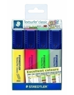 MARCADOR FLUOR STAEDTLER 364 TEXTSURFER CLASSIC ESTUCHE de 4 Amarillo Rojo Verde Gris