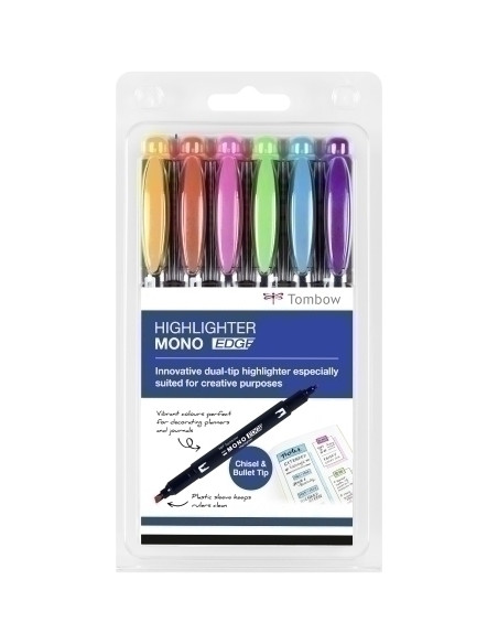 MARCADOR FLUOR TOMBOW MONO EDGE DOBLE PUNTA SURTIDO ESTUCHE de 6