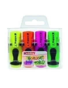 MARCADOR FLUOR EDDING 7 MINI ESTUCHE DE 4 COLORES amarillo naranja rosa y verde