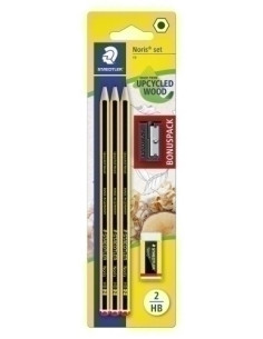 LAPIZ de GRAFITO STAEDTLER 120 NORIS N2 - HB BLISTER de 3  GOMA Regalo afilalapiz