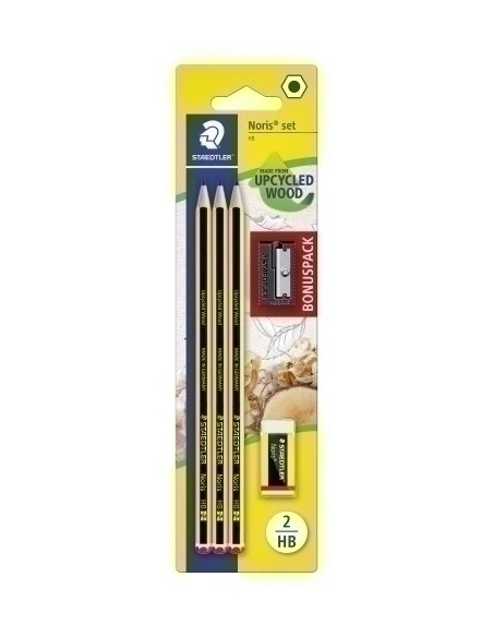 LAPIZ de GRAFITO STAEDTLER 120 NORIS N2 - HB BLISTER de 3  GOMA Regalo afilalapiz
