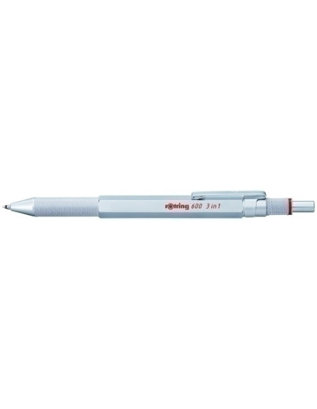 BOLIGRAFO-MULTIFUNCION ROTRING 600 3 f PLATEADO bolazul bolrojo y portam