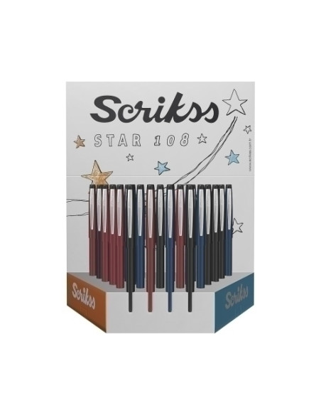 BOLIGRAFO SCRIKSS STAR 108 SURTIDO EXPOSITOR de 36 3 colores satinados