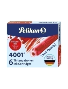 TINTA ESTILOGRAFICA PELIKAN CAJA 6 CARTUCHOS TP6 ROJO 301192