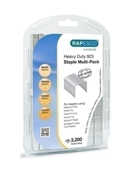 GRAPAS RAPESCO GRAN CAPACIDAD GALVANIZADAS SURTIDO 4x caja de 800  8 10 12 y 13 mm