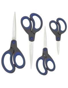 TIJERAS RAPESCO CON MANGO SUAVE VARIOS TAMAÑOS PAQUETE de 4 AZUL