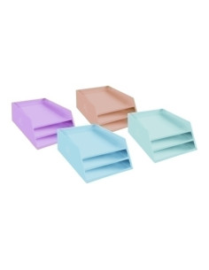 BANDEJA SOBREMESA EXACOMPTA AQUAREL CARTON FORRADO 3 NIVELES A4 COLORES SURTIDOS 4 colores coral azul verde y rosa